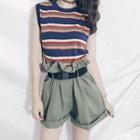 Striped Sleeveless Top / Paperbag Wide Leg Shorts