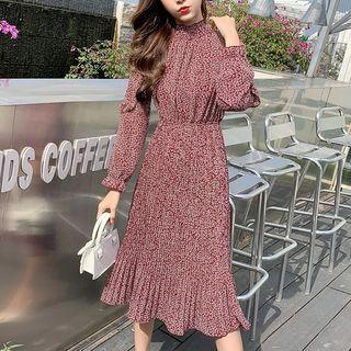 Mock Neck Midi Chiffon Dress