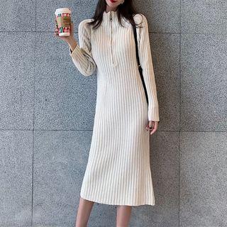 Zip Placket Midi Knit Dress