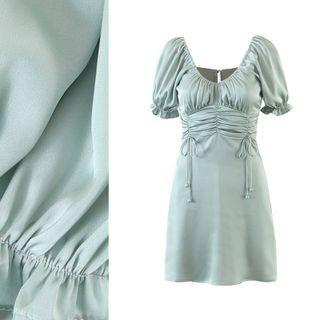 Plain Drawstring Short Sleeve Mini Dress