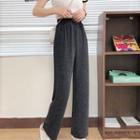 Elastic High-waist Plain Wide-leg Pants
