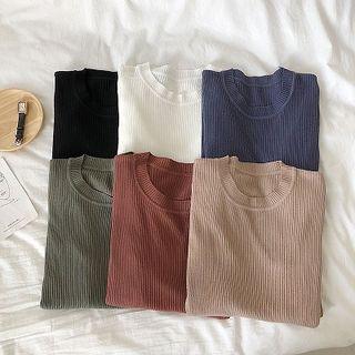 Plain Crewneck Long-sleeve Knit Light Pullover
