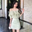 Cold Shoulder Short-sleeve Blouse / A-line Skirt