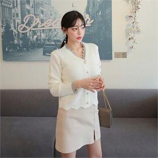 Crochet-trim Faux-pearl Button Cardigan