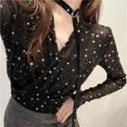Starry Patterned Long-sleeve Top / Mini A-line Skirt