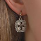 Faux Pearl Rhinestone Square Dangle Earring 01#5373 - Gold - One Size