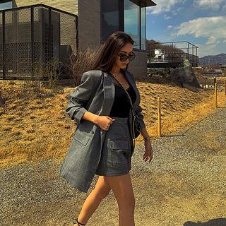 Double-breasted Pattern Loose-fit Jacket Black - One Size