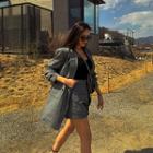 Double-breasted Pattern Loose-fit Jacket Black - One Size