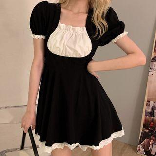 Short-sleeve Paneled Mini A-line Dress As Shown In Figure - One Size