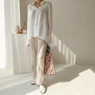 Crinkled Satin Wide-leg Pants