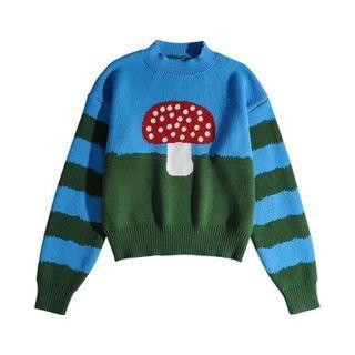 Long Sleeve Mushroom Print Loose-fit Sweater