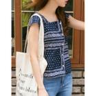 Square-neck Cap-sleeve Pattern Blouse
