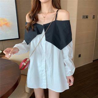 Cold Shoulder Shirt Dress White - One Size