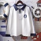 Long-sleeve Bear Embroidered Polo Shirt White - One Size