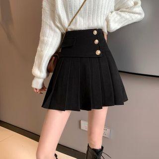 Buttoned Accordion Pleat A-line Skirt