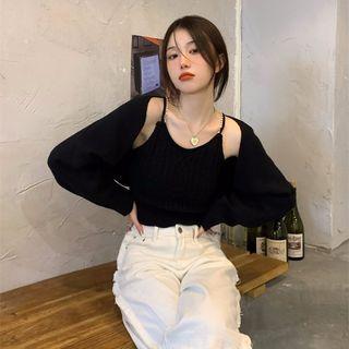 Set: Puff-sleeve Shrug + Camisole Top