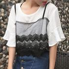 Lace Panel Elbow Sleeve T-shirt