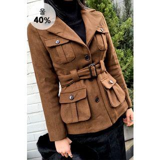 Pocket-detail Wool Blend Jacket With Sash