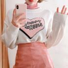 Esther Loves Chuu Heart Print Sweater Ivory - One Size