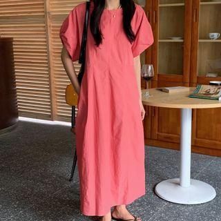 Short-sleeve Plain Maxi Dress Rose Pink - One Size
