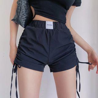 Drawstring High Waist Ruched Sweat Shorts