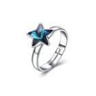 925 Sterling Silver Fashion Simple Star Blue Austrian Element Crystal Adjustable Ring Silver - One Size