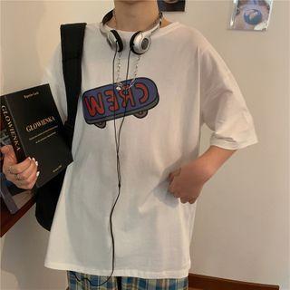 Lettering Skateboard Short-sleeve T-shirt