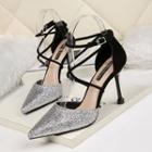 Sequined Pointy Lace-up Stiletto-heel Pumps