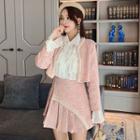 Set: Tweed Jacket + Mini A-line Skirt + Shirt