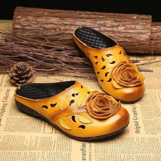 Genuine Leather Flower Slippers
