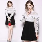 Ruffle Trim Mock Two Piece A-line Dress