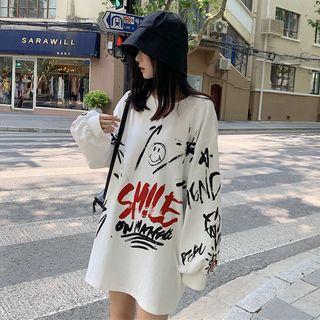 Printed Long-sleeve Mini T-shirt Dress