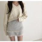 Chunky Long-sleeve Sweater/a-line Tweed Mini
