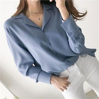 Notched-collar Wide-cuff Crepe Shirt