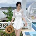 Halter Bell-sleeve Open-back Swim Dress