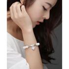 Clover-charm Faux-pearl Elastic Bracelet