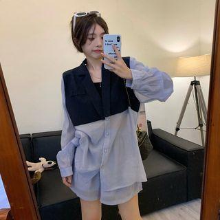 Two-tone Button Jacket / Shorts