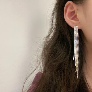 Rhinestone Fringe Earring 1 Pair - S925gold Earring - One Size