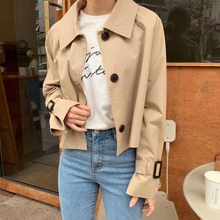 Raglan-sleeve Cropped Boxy Trench Jacket
