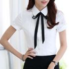 Short-sleeve Tie-neck Dress Shirt