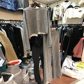Set: Crop Pullover + Boot-cut Pants