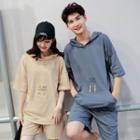 Couple Matching Set: Printed Elbow Sleeve Hoodie + Shorts