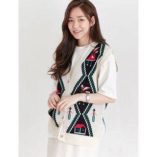 Patterned Button Knit Vest