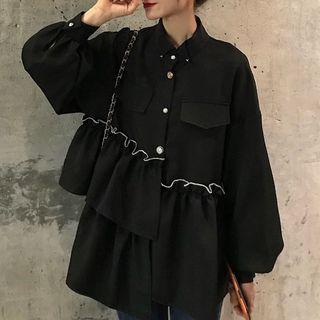 Asymmetric Frill-trim Shirt Black - One Size