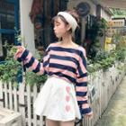 Long Sleeve Crewneck Striped Bow Accent T-shirt