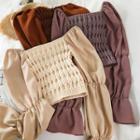 Chiffon Panel Off-shoulder Long-sleeve Knit Top