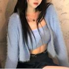 Set: Open Front Cardigan + Tube Top Set Of 2 - Tube Top & Cardigan - Blue - One Size