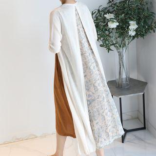 Slit-back Chiffon-panel Long Cardigan