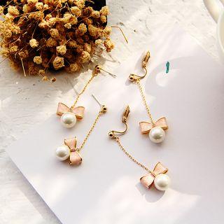 Alloy Bow Faux Pearl Dangle Earring