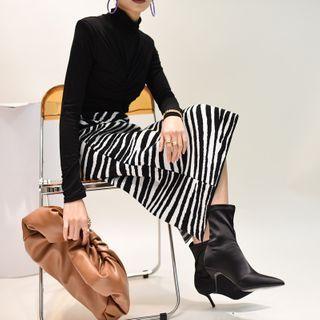 Zebra Print Midi A-line Skirt Black & White - One Size